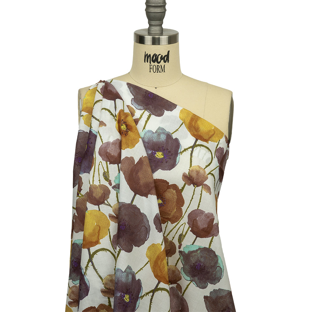 Brown, Olive and Ochre Painterly Blooms Cotton Lawn Brown, Olive and Ochre Painterly Blooms Cotton Lawn