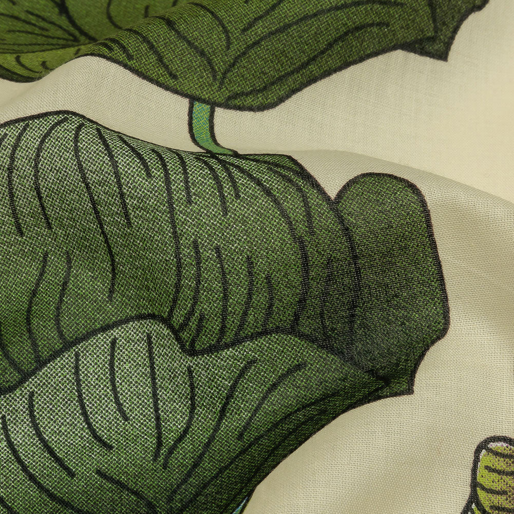 Beige, Green and Plum Big Poppies Cotton Lawn - Detail Beige, Green and Plum Big Poppies Cotton Lawn - Detail