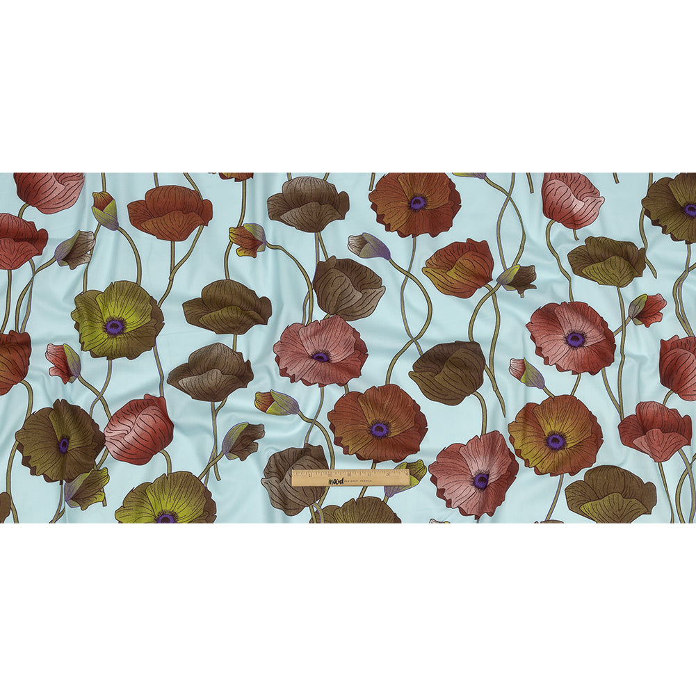 Sky, Olive and Red Big Poppies Cotton Lawn Sky, Olive and Red Big Poppies Cotton Lawn