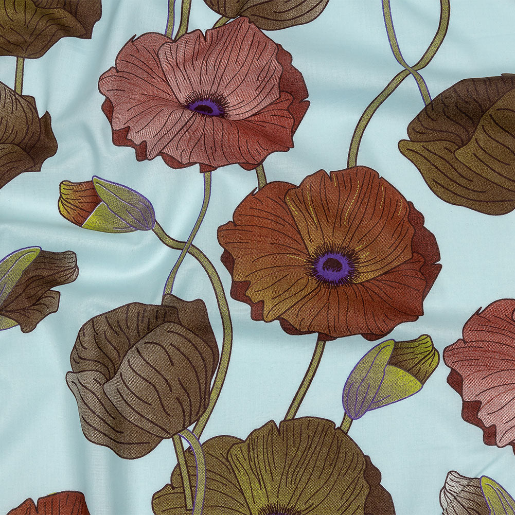 Sky, Olive and Red Big Poppies Cotton Lawn Sky, Olive and Red Big Poppies Cotton Lawn