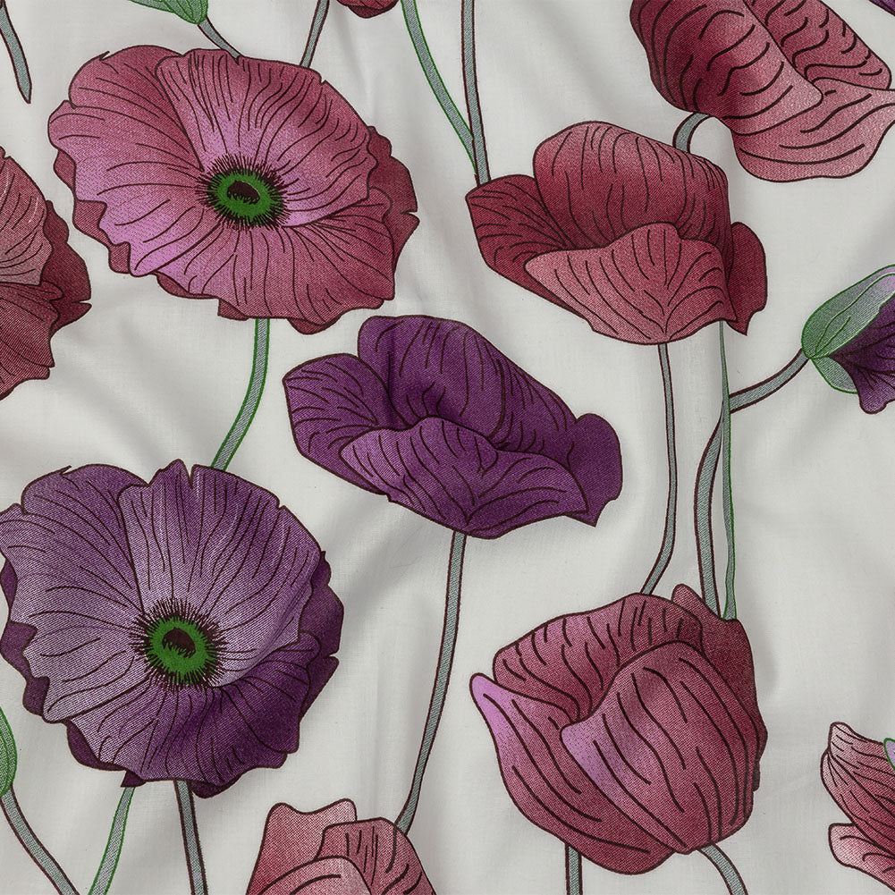 Magenta, Purple and Gray Green Big Poppies Cotton Lawn Magenta, Purple and Gray Green Big Poppies Cotton Lawn