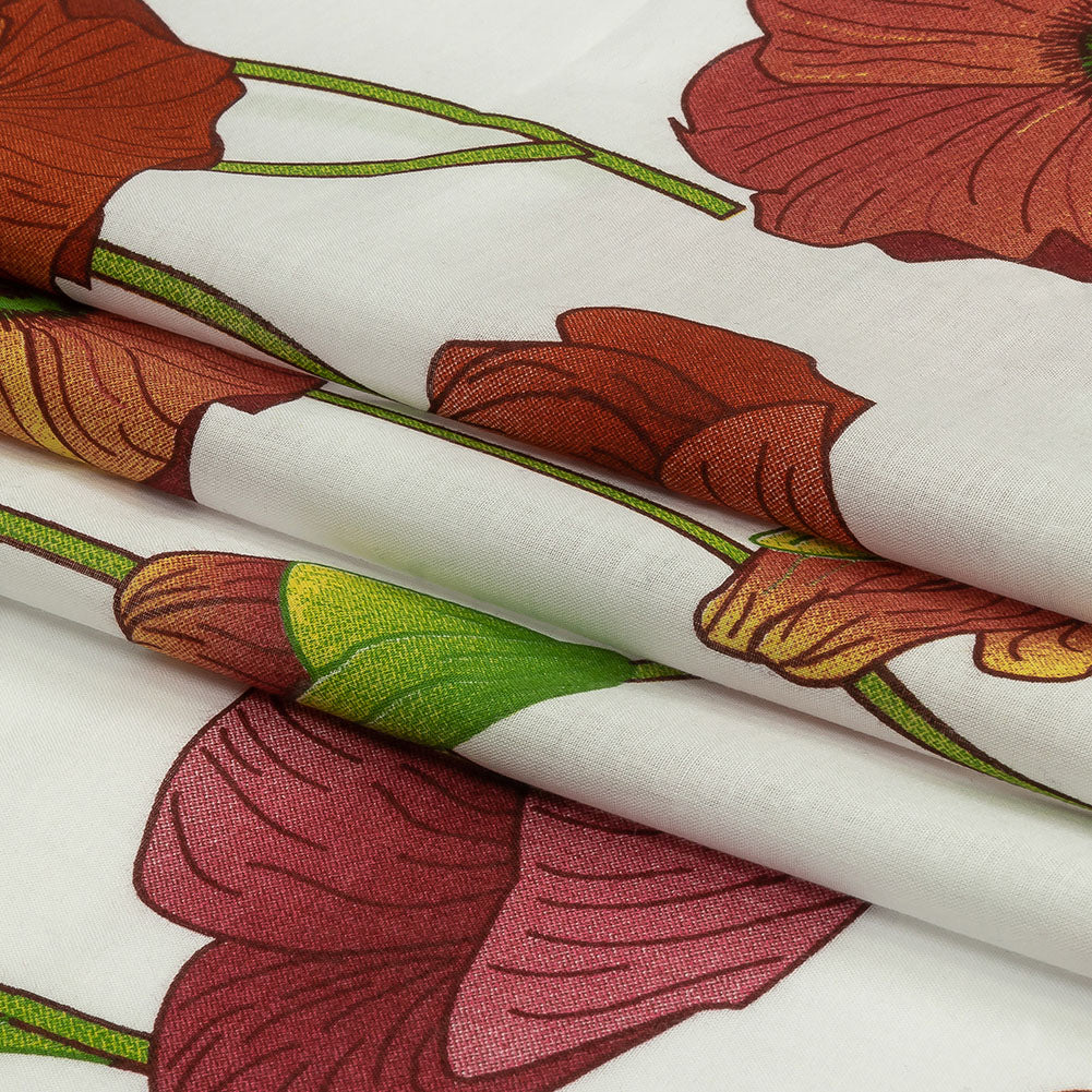 Red, Orange and Green Big Poppies Cotton Lawn Red, Orange and Green Big Poppies Cotton Lawn