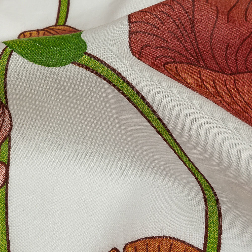 Red, Orange and Green Big Poppies Cotton Lawn Red, Orange and Green Big Poppies Cotton Lawn