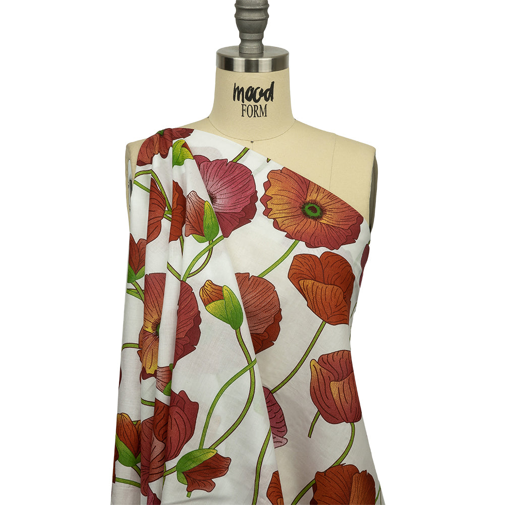 Red, Orange and Green Big Poppies Cotton Lawn Red, Orange and Green Big Poppies Cotton Lawn
