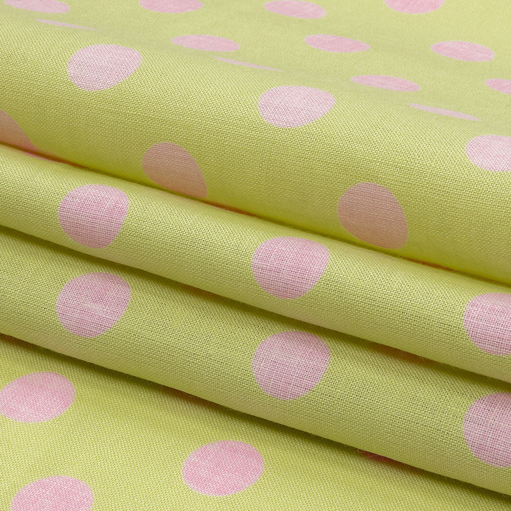 Lime and Pink Polka Dots Medium Weight Linen Woven Lime and Pink Polka Dots Medium Weight Linen Woven