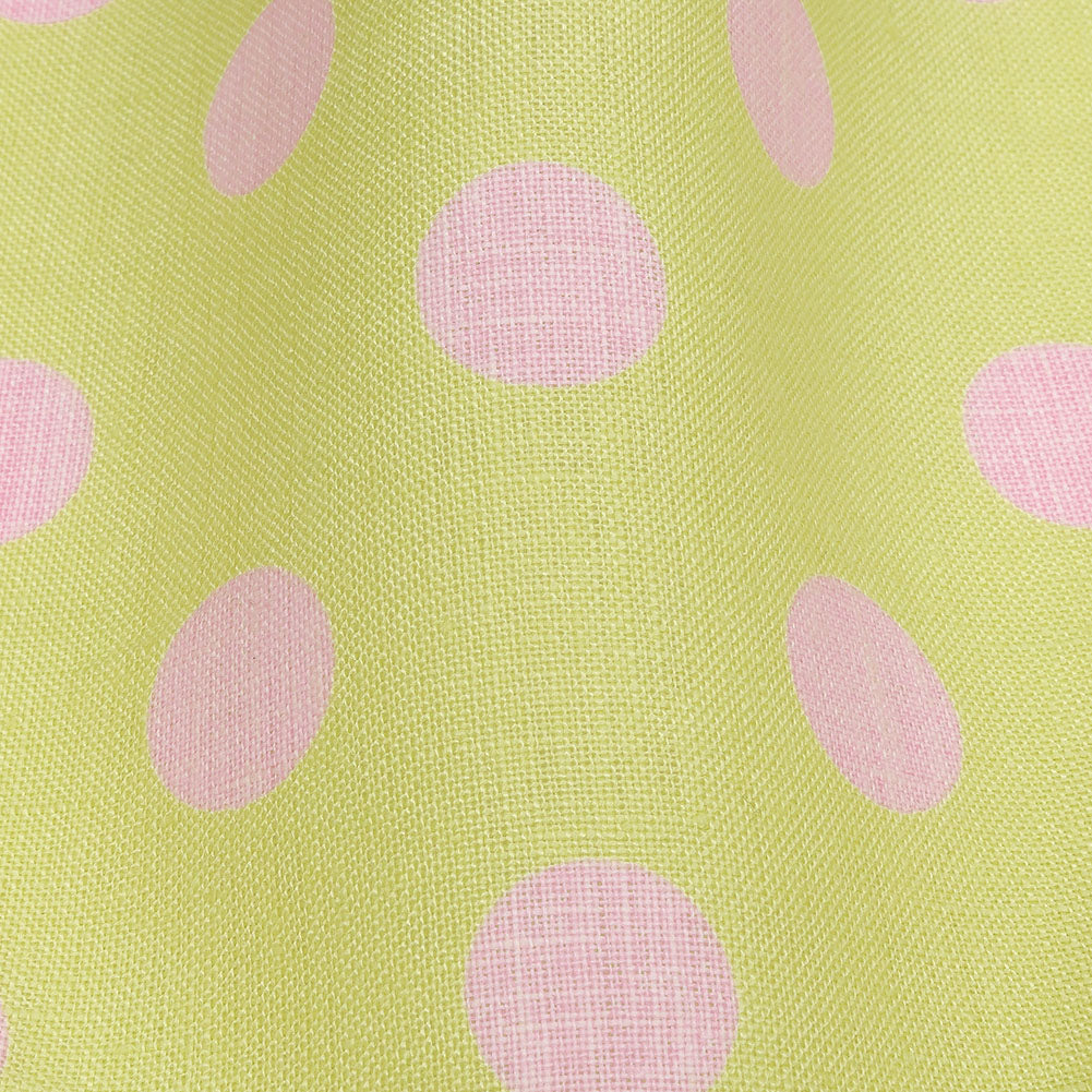 Lime and Pink Polka Dots Medium Weight Linen Woven Lime and Pink Polka Dots Medium Weight Linen Woven
