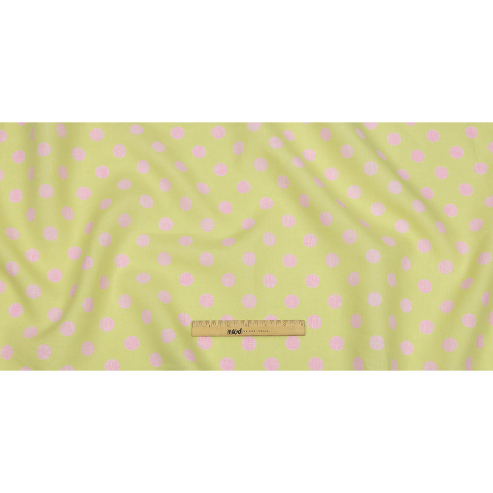 Lime and Pink Polka Dots Medium Weight Linen Woven Lime and Pink Polka Dots Medium Weight Linen Woven