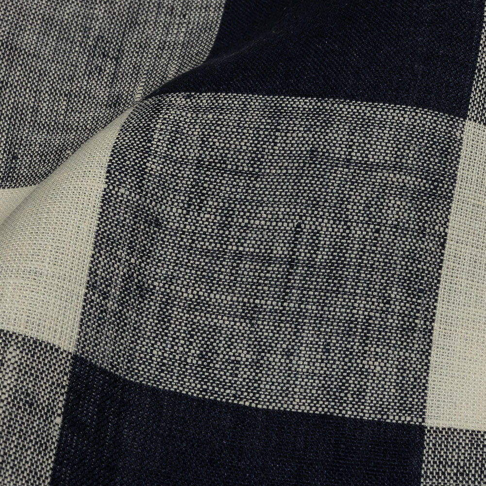Navy and Icicle Buffalo Check Lightweight Linen Woven Navy and Icicle Buffalo Check Lightweight Linen Woven