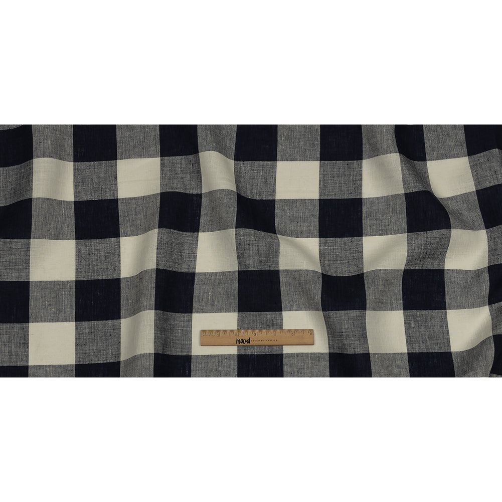 Navy and Icicle Buffalo Check Lightweight Linen Woven Navy and Icicle Buffalo Check Lightweight Linen Woven