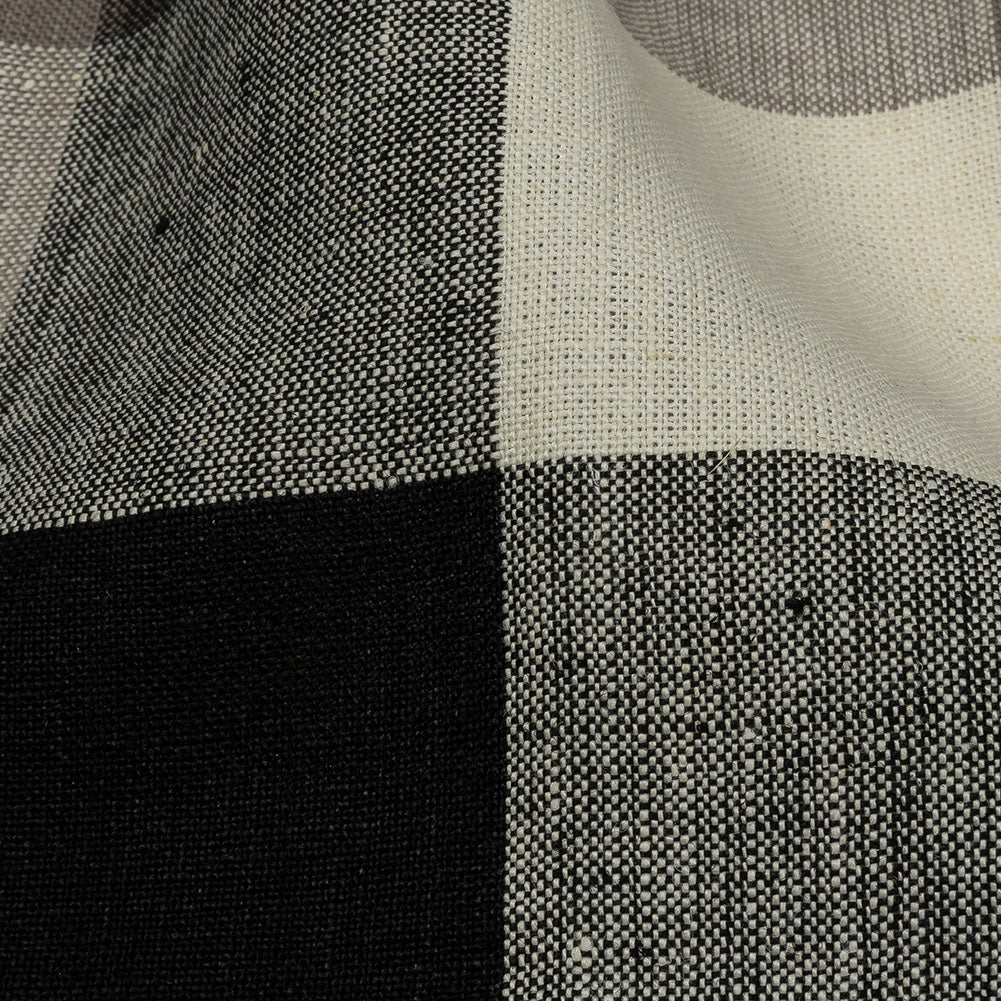 Black, Taupe and Cream Buffalo Check Medium Weight Linen Woven