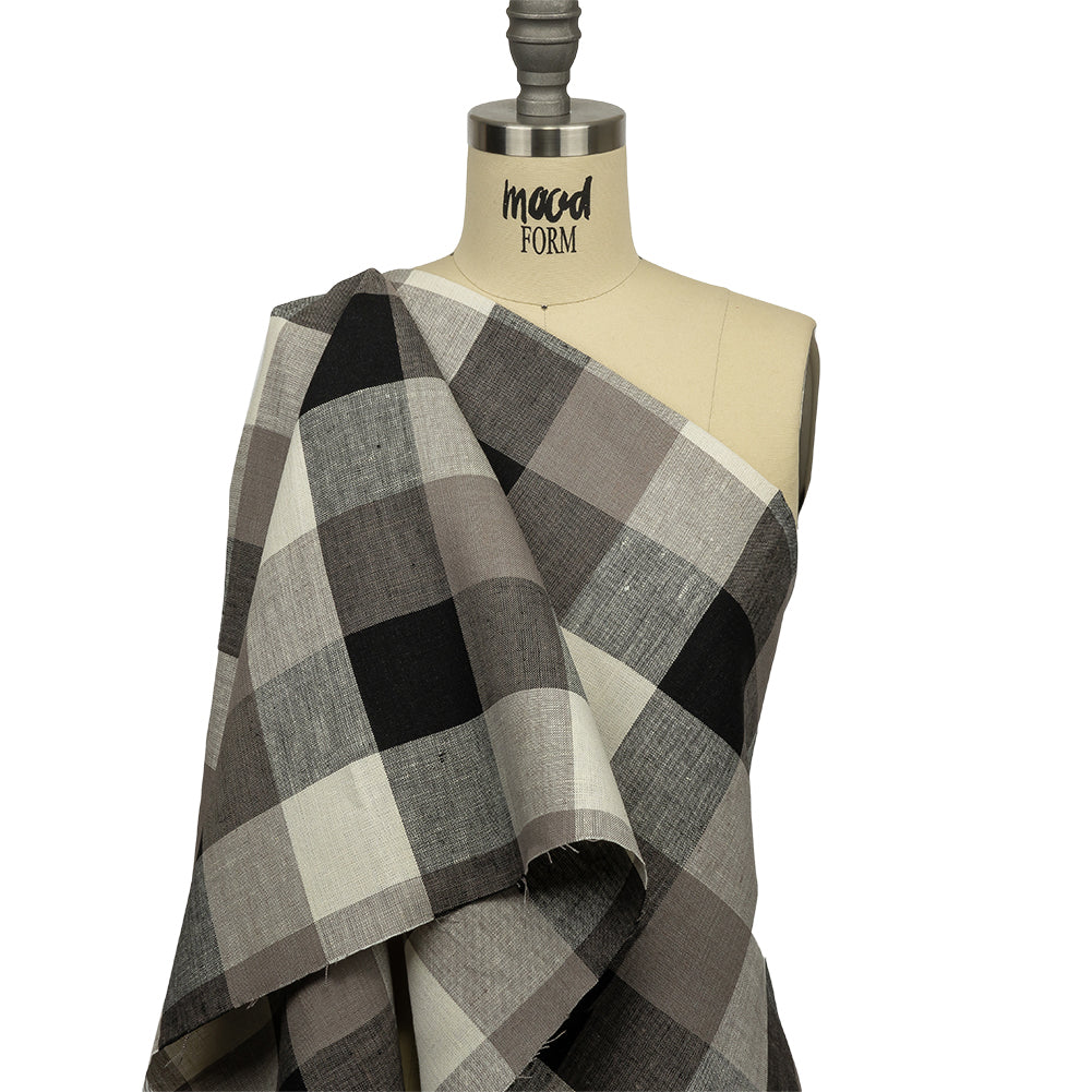 Black, Taupe and Cream Buffalo Check Medium Weight Linen Woven