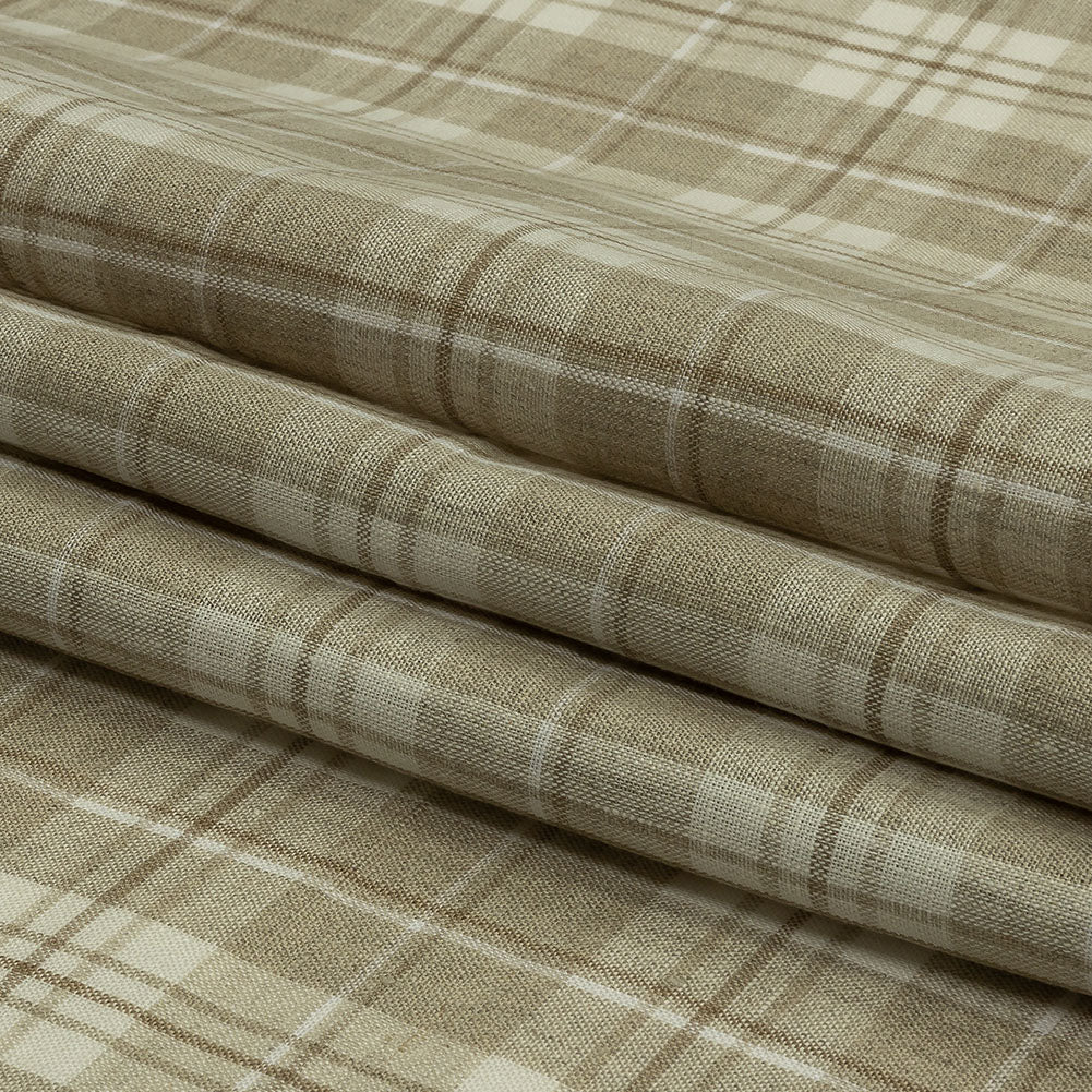 Beige and Cream Plaid Lightweight Linen Woven Beige and Cream Plaid Lightweight Linen Woven