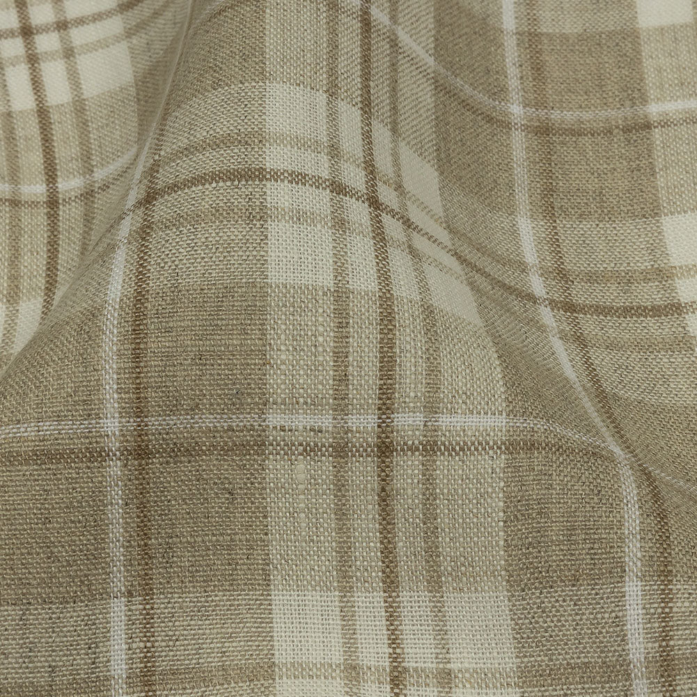 Beige and Cream Plaid Lightweight Linen Woven Beige and Cream Plaid Lightweight Linen Woven