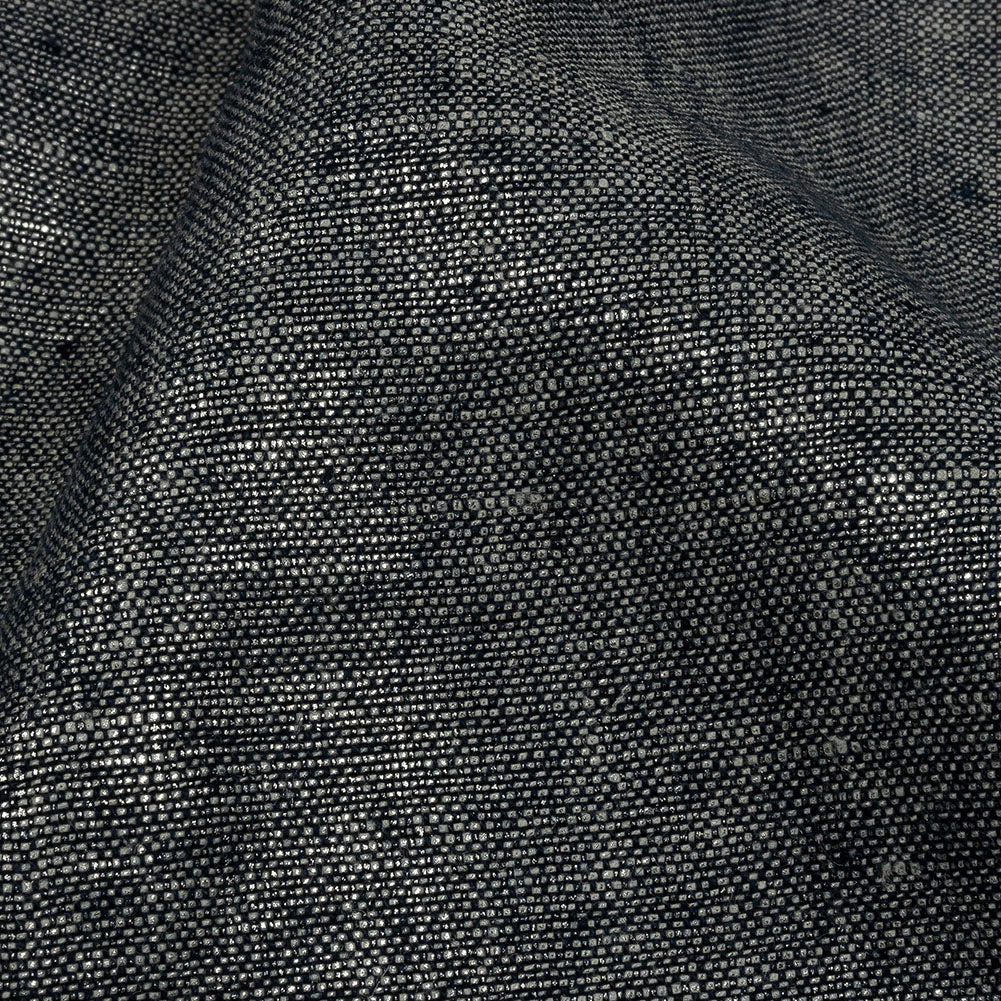 Metallic Silver and True Navy Foiled Medium Weight Linen Woven Detail Metallic Silver and True Navy Foiled Medium Weight Linen Woven Detail