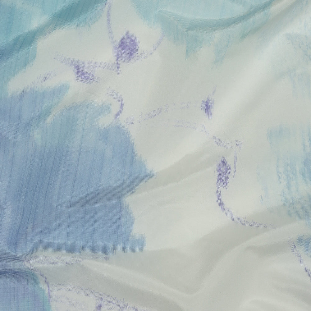 Italian Sky, Lime and Barely Blue Watercolor Flowers Warp Printed Polyester Faille Italian Sky, Lime and Barely Blue Watercolor Flowers Warp Printed Polyester Faille