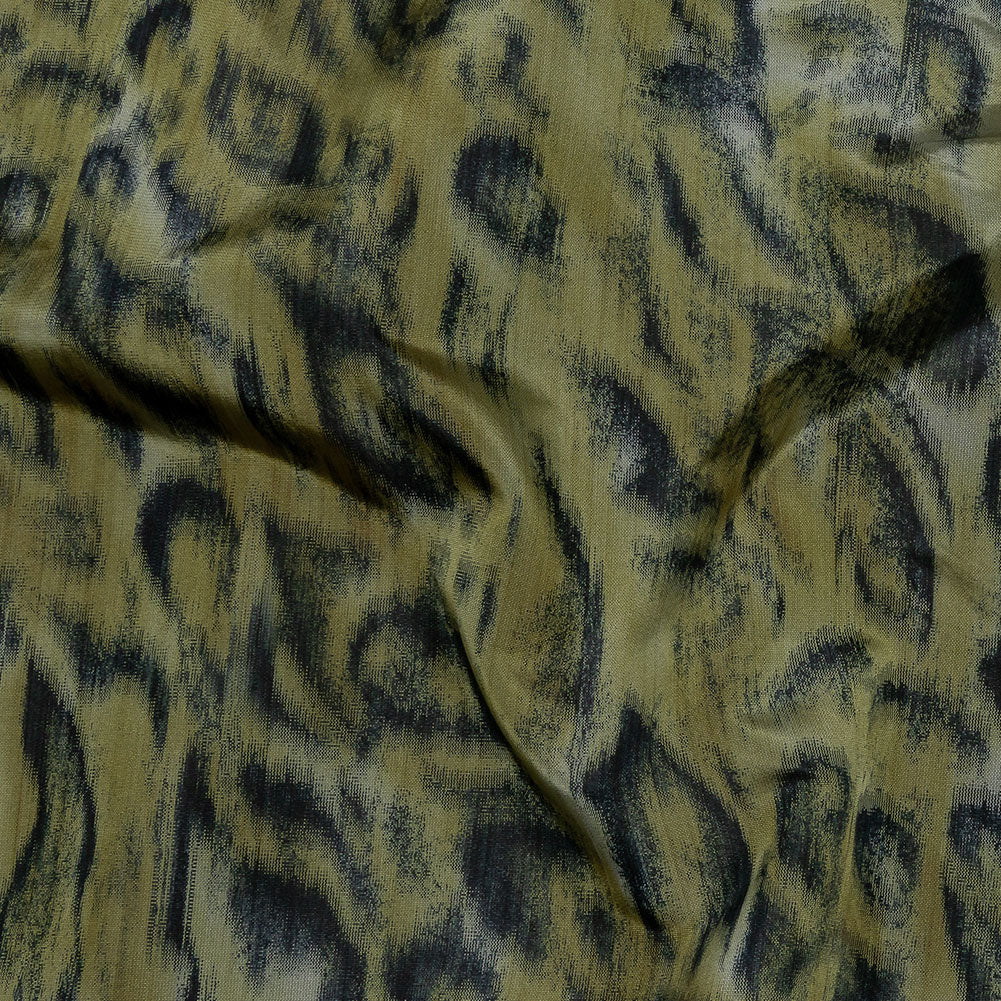 Italian Olive Green and Blue Graphite Spotted Warp Printed Polyester Faille Italian Olive Green and Blue Graphite Spotted Warp Printed Polyester Faille