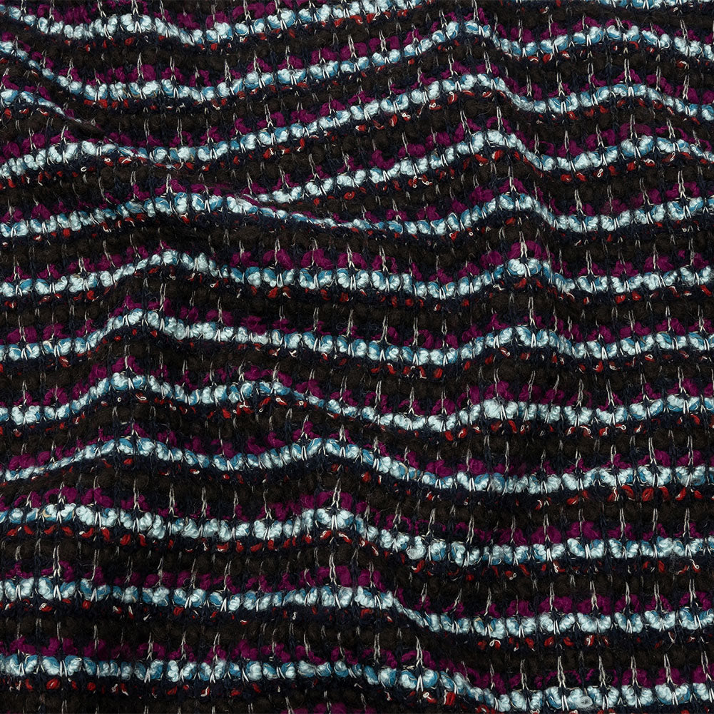 Navy, Sky Blue and Red Violet Striped Boucle Chunky Wool Sweater Knit Navy, Sky Blue and Red Violet Striped Boucle Chunky Wool Sweater Knit