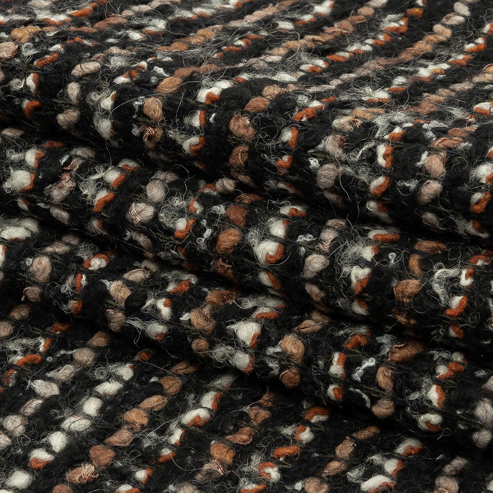 Black, Orange and Tan Striped Boucle Chunky Wool Sweater Knit Folded Black, Orange and Tan Striped Boucle Chunky Wool Sweater Knit Folded