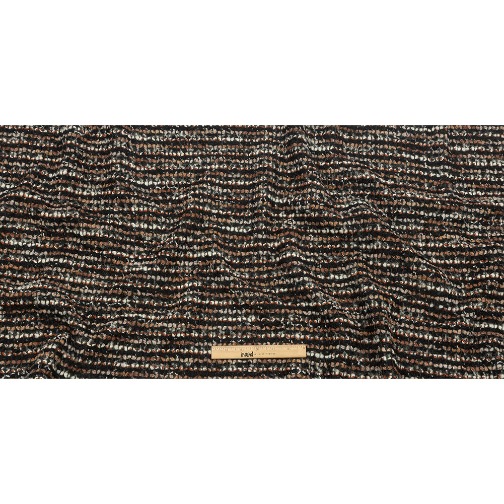 Black, Orange and Tan Striped Boucle Chunky Wool Sweater Knit Full Black, Orange and Tan Striped Boucle Chunky Wool Sweater Knit Full