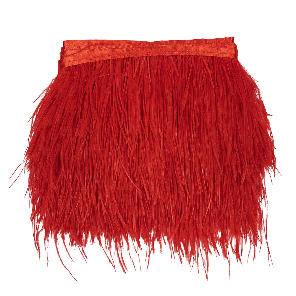 Ostrich Feather Fringe Trim 5" Single Ply - Red - Aviana Collection Ostrich Feather Fringe Trim 5" Single Ply - Red - Aviana Collection