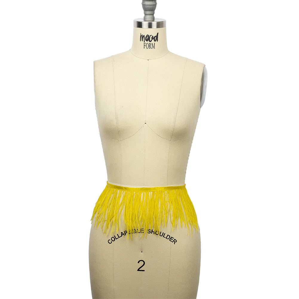 Ostrich Feather Fringe Trim 5" Single Ply - Golden Kiwi - Aviana Collection - Full Ostrich Feather Fringe Trim 5" Single Ply - Golden Kiwi - Aviana Collection - Full