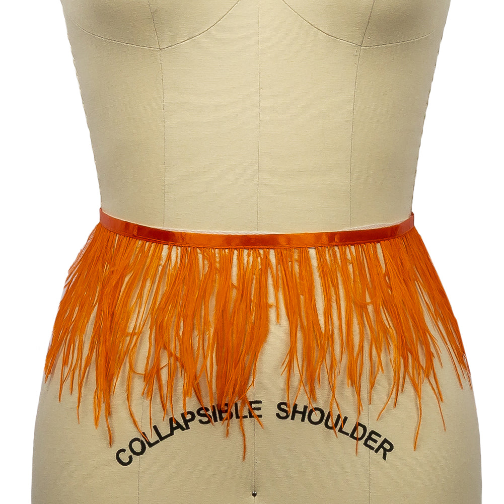 Ostrich Feather Fringe Trim 5" Single Ply - Orange - Aviana Collection Ostrich Feather Fringe Trim 5" Single Ply - Orange - Aviana Collection