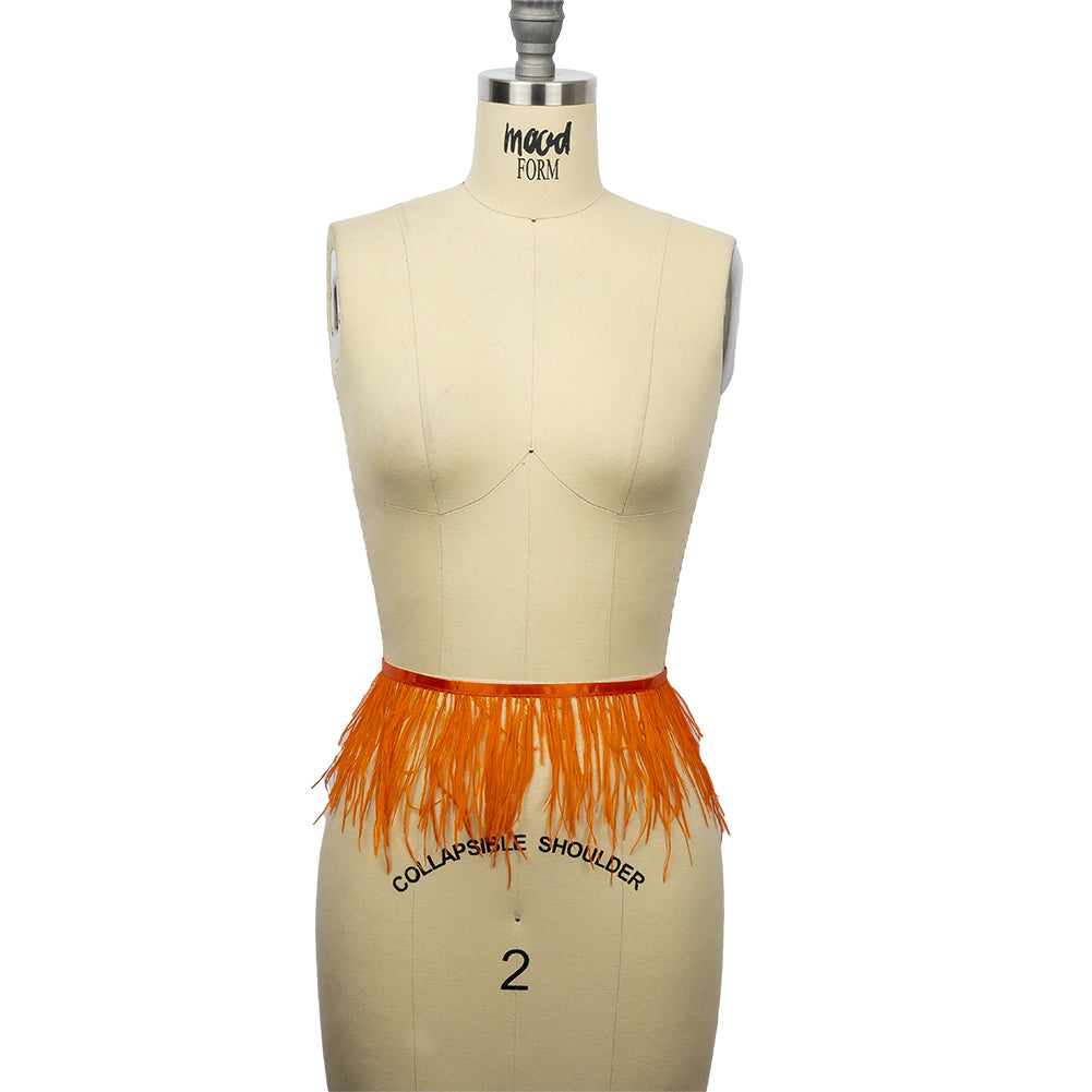Ostrich Feather Fringe Trim 5" Single Ply - Orange - Aviana Collection Ostrich Feather Fringe Trim 5" Single Ply - Orange - Aviana Collection