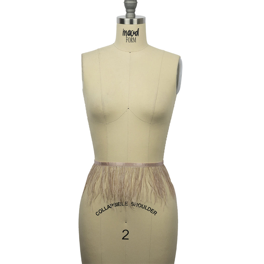 Ostrich Feather Fringe Trim 5" Single Ply - Light Taupe - Aviana Collection Ostrich Feather Fringe Trim 5" Single Ply - Light Taupe - Aviana Collection