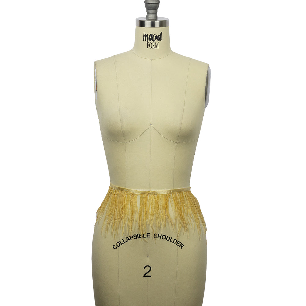 Ostrich Feather Fringe Trim 5" Single Ply - Mustard - Aviana Collection Ostrich Feather Fringe Trim 5" Single Ply - Mustard - Aviana Collection