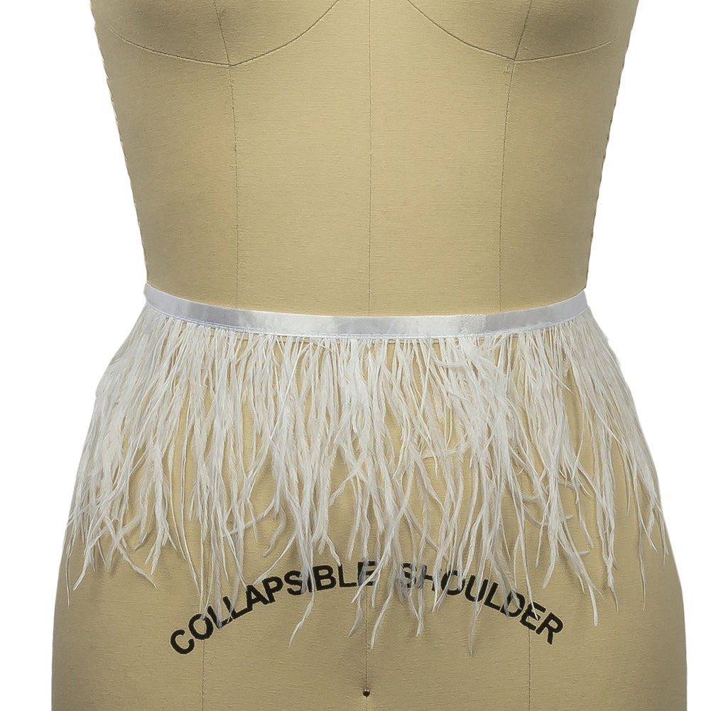 Ostrich Feather Fringe Trim 5" Single Ply - White - Aviana Collection - Folded Ostrich Feather Fringe Trim 5" Single Ply - White - Aviana Collection - Folded