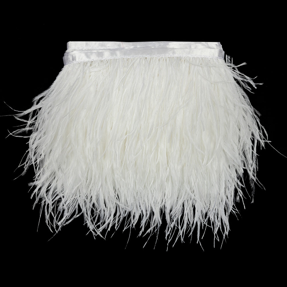 Ostrich Feather Fringe Trim 5" Single Ply - White - Aviana Collection Ostrich Feather Fringe Trim 5" Single Ply - White - Aviana Collection