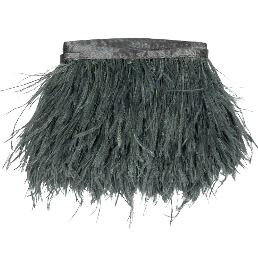 Ostrich Feather Fringe Trim 5" Single Ply - Dark Silver - Aviana Collection Ostrich Feather Fringe Trim 5" Single Ply - Dark Silver - Aviana Collection