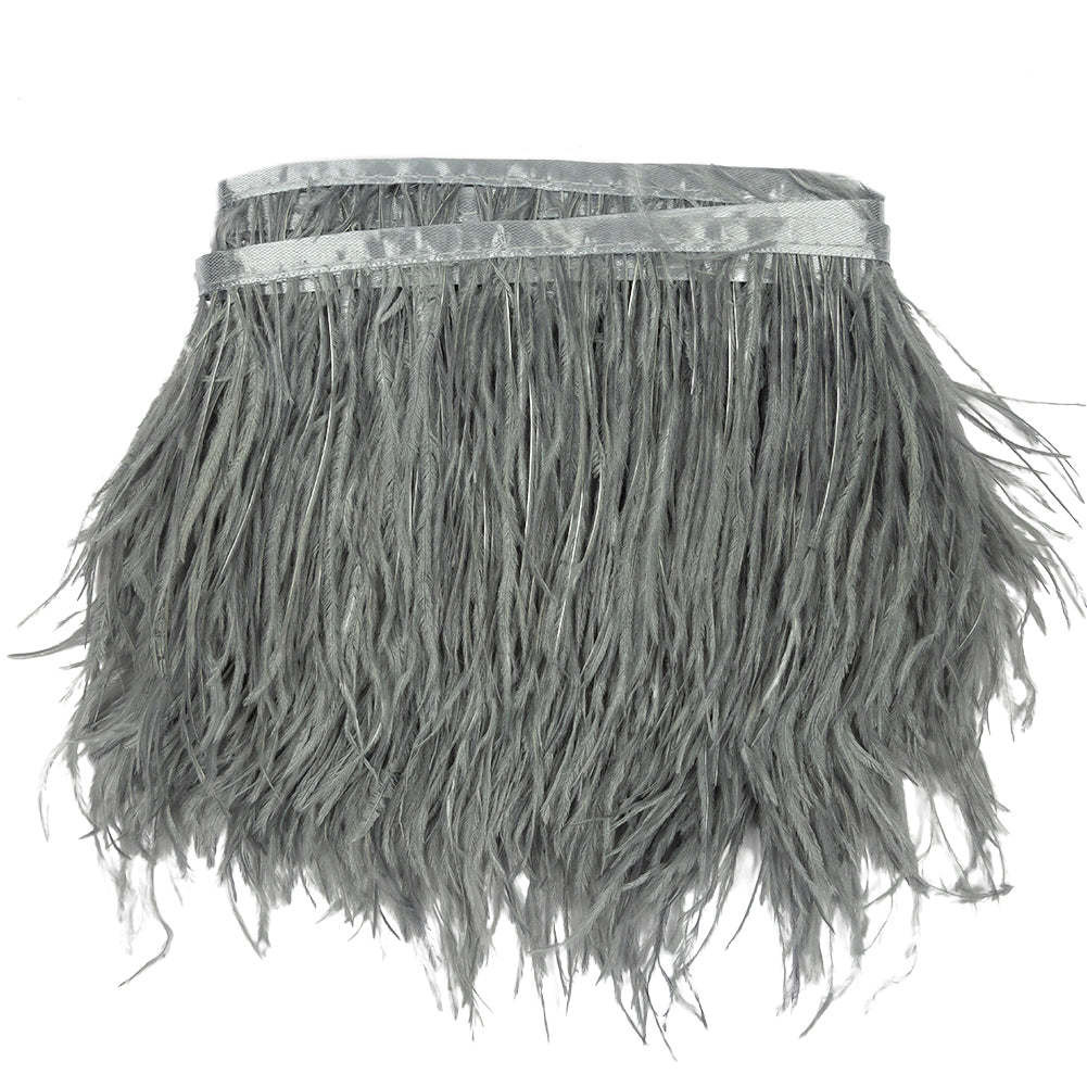 Ostrich Feather Fringe Trim 5" Single Ply - Silver - Aviana Collection Ostrich Feather Fringe Trim 5" Single Ply - Silver - Aviana Collection