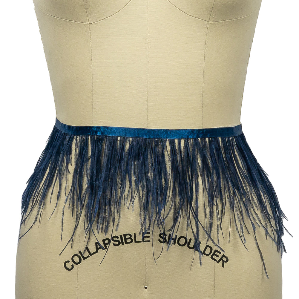Ostrich Feather Fringe Trim 5" Single Ply - Navy - Aviana Collection Ostrich Feather Fringe Trim 5" Single Ply - Navy - Aviana Collection