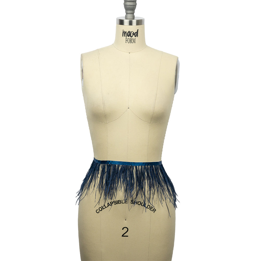 Ostrich Feather Fringe Trim 5" Single Ply - Navy - Aviana Collection Ostrich Feather Fringe Trim 5" Single Ply - Navy - Aviana Collection
