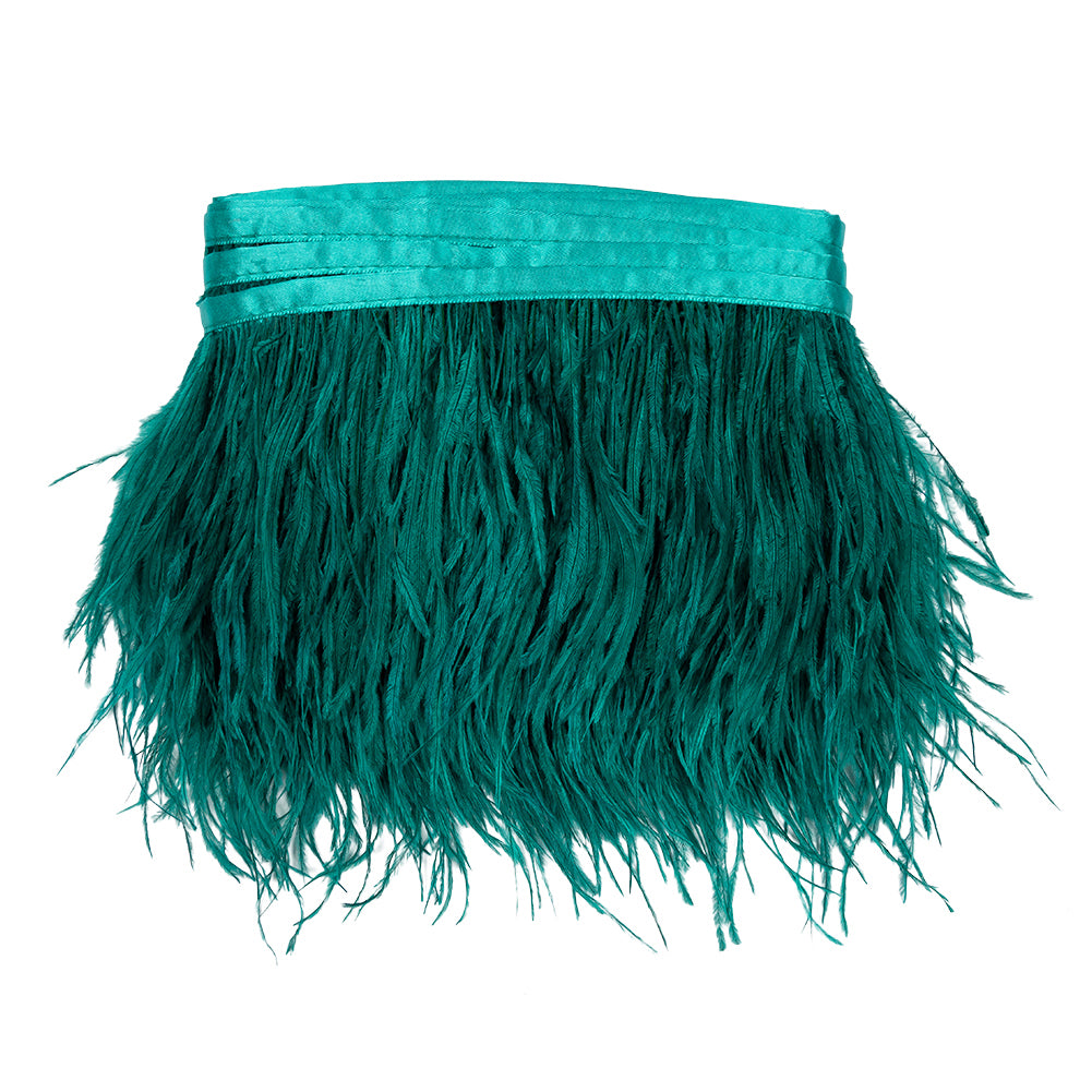 Ostrich Feather Fringe Trim 5" Single Ply - Teal - Aviana Collection Ostrich Feather Fringe Trim 5" Single Ply - Teal - Aviana Collection