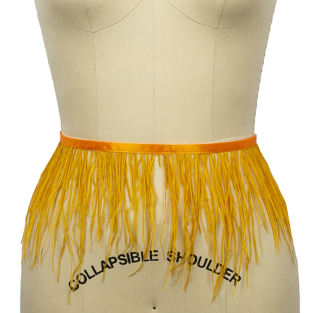 Ostrich Feather Fringe Trim 5" Single Ply - Dark Yellow - Aviana Collection - Folded Ostrich Feather Fringe Trim 5" Single Ply - Dark Yellow - Aviana Collection - Folded