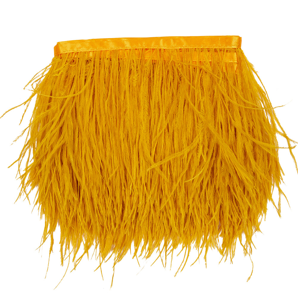 Ostrich Feather Fringe Trim 5" Single Ply - Dark Yellow - Aviana Collection Ostrich Feather Fringe Trim 5" Single Ply - Dark Yellow - Aviana Collection