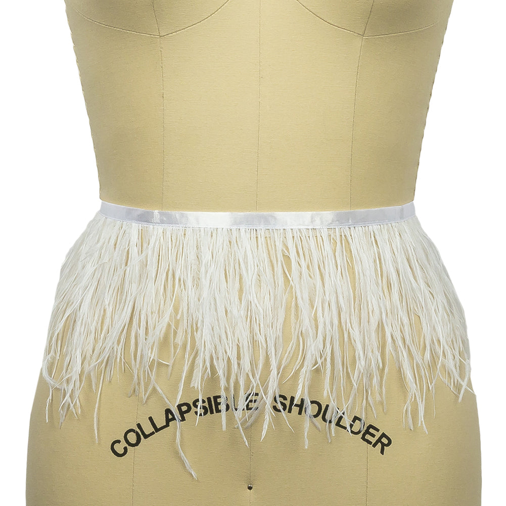 Ostrich Feather Fringe Trim 5" Two Ply - White - Aviana Collection Ostrich Feather Fringe Trim 5" Two Ply - White - Aviana Collection