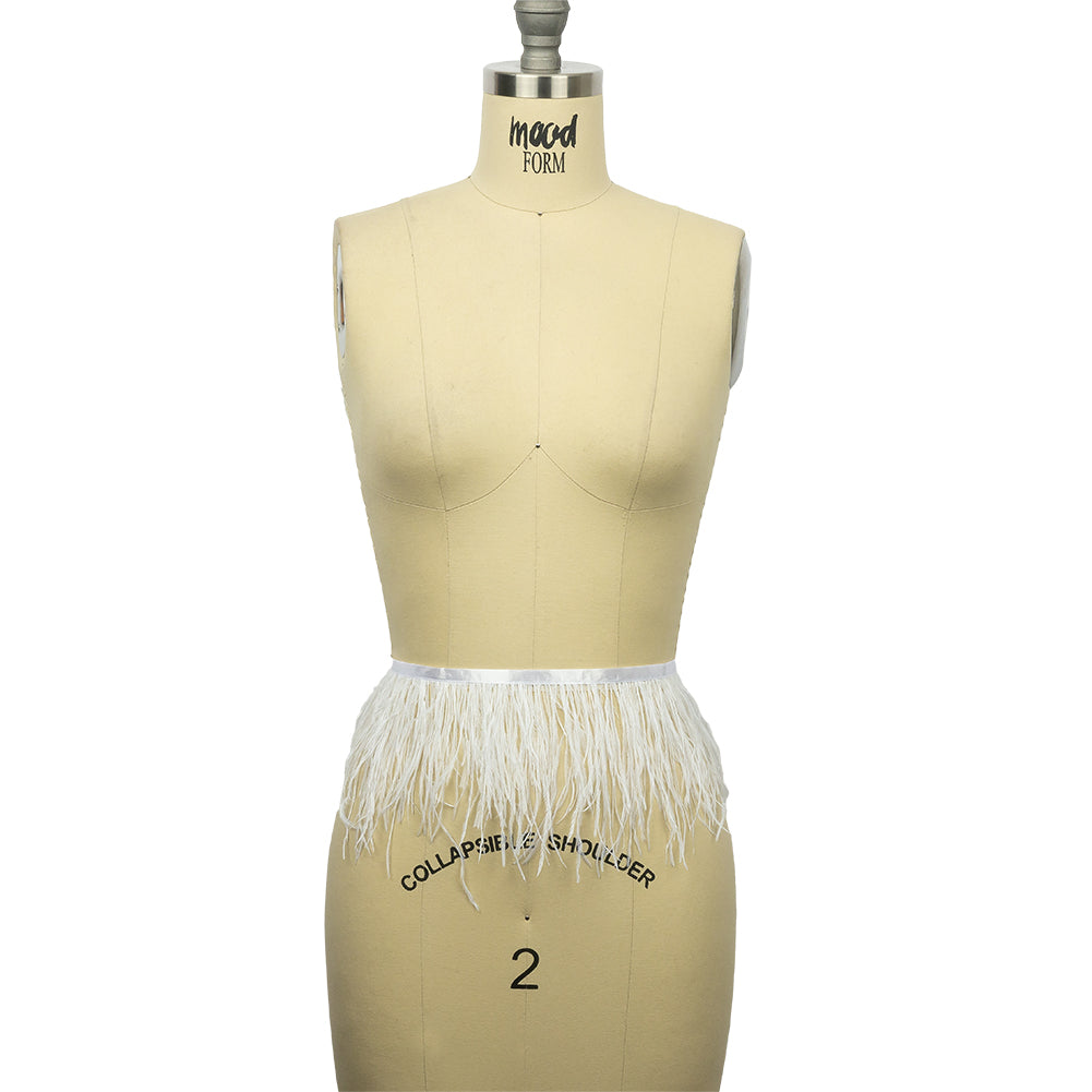 Ostrich Feather Fringe Trim 5" Two Ply - White - Aviana Collection Ostrich Feather Fringe Trim 5" Two Ply - White - Aviana Collection
