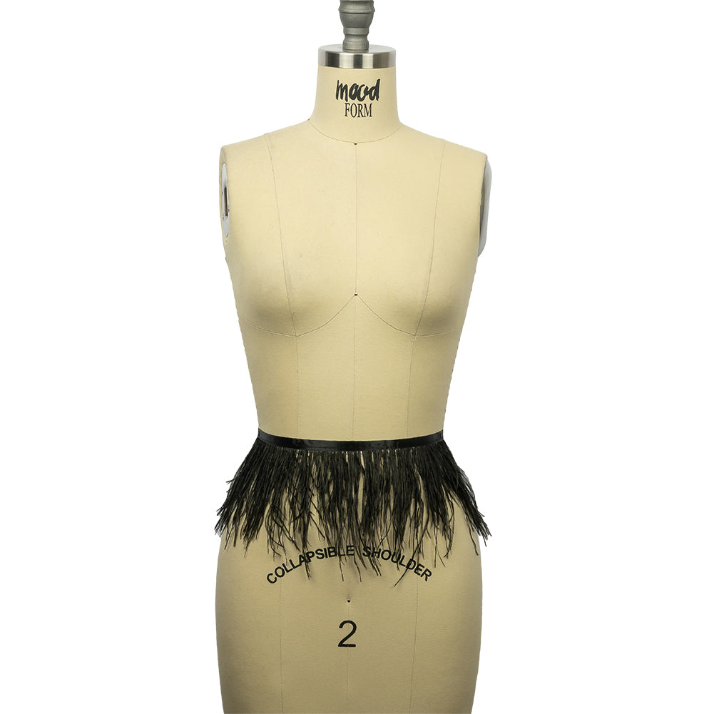 Ostrich Feather Fringe Trim 5" Two Ply - Black - Aviana Collection - Full Ostrich Feather Fringe Trim 5" Two Ply - Black - Aviana Collection - Full