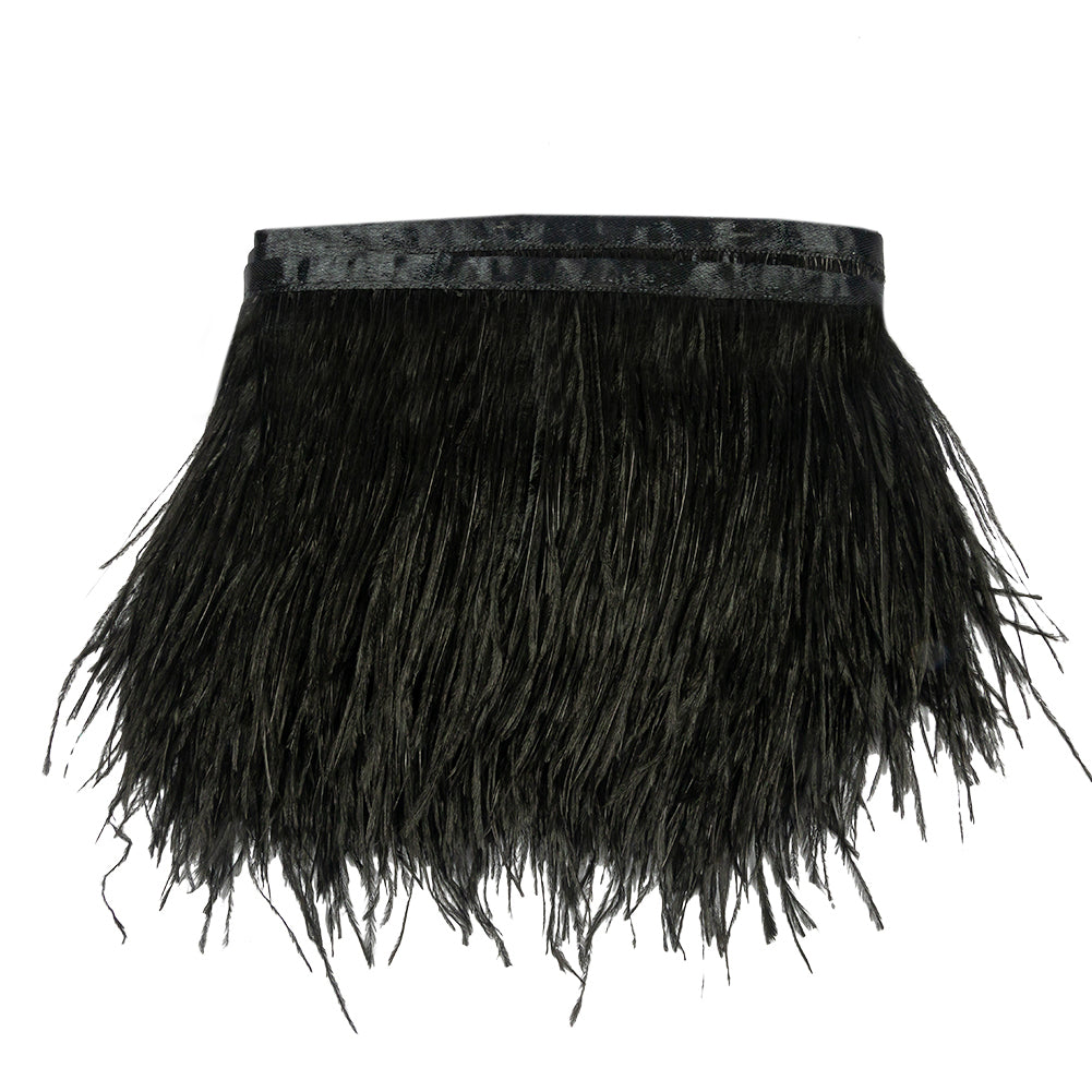 Ostrich Feather Fringe Trim 5" Two Ply - Black - Aviana Collection Ostrich Feather Fringe Trim 5" Two Ply - Black - Aviana Collection
