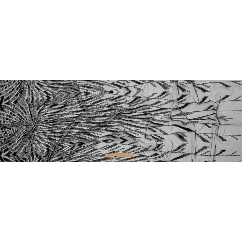 Geometric Feathers Glitter Tulle - Black and Silver - Full Geometric Feathers Glitter Tulle - Black and Silver - Full