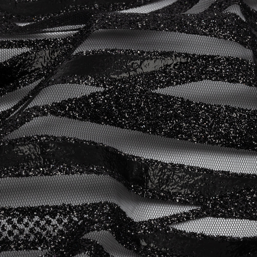 Geometric Feathers Glitter Tulle - Black Geometric Feathers Glitter Tulle - Black