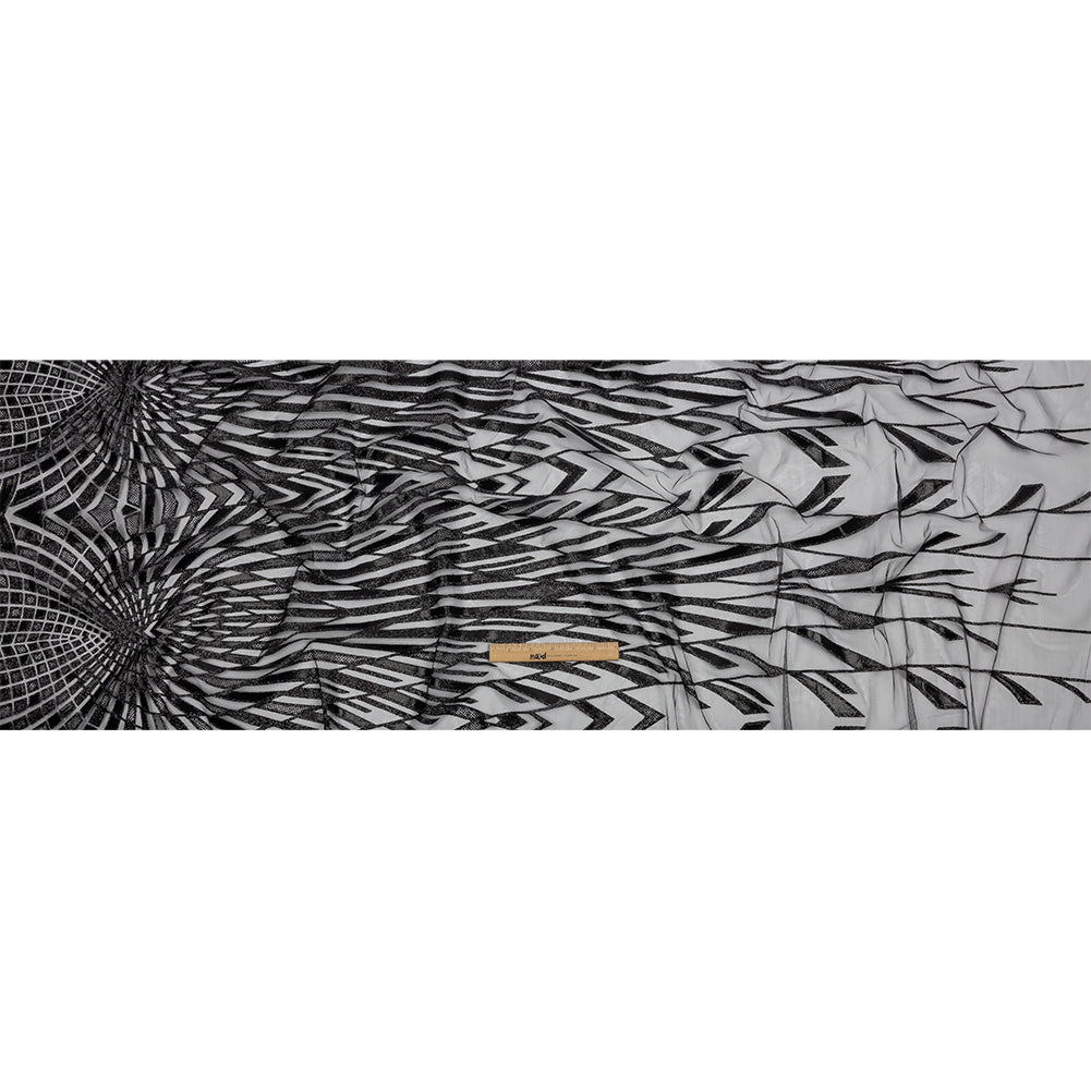Geometric Feathers Glitter Tulle - Black Geometric Feathers Glitter Tulle - Black