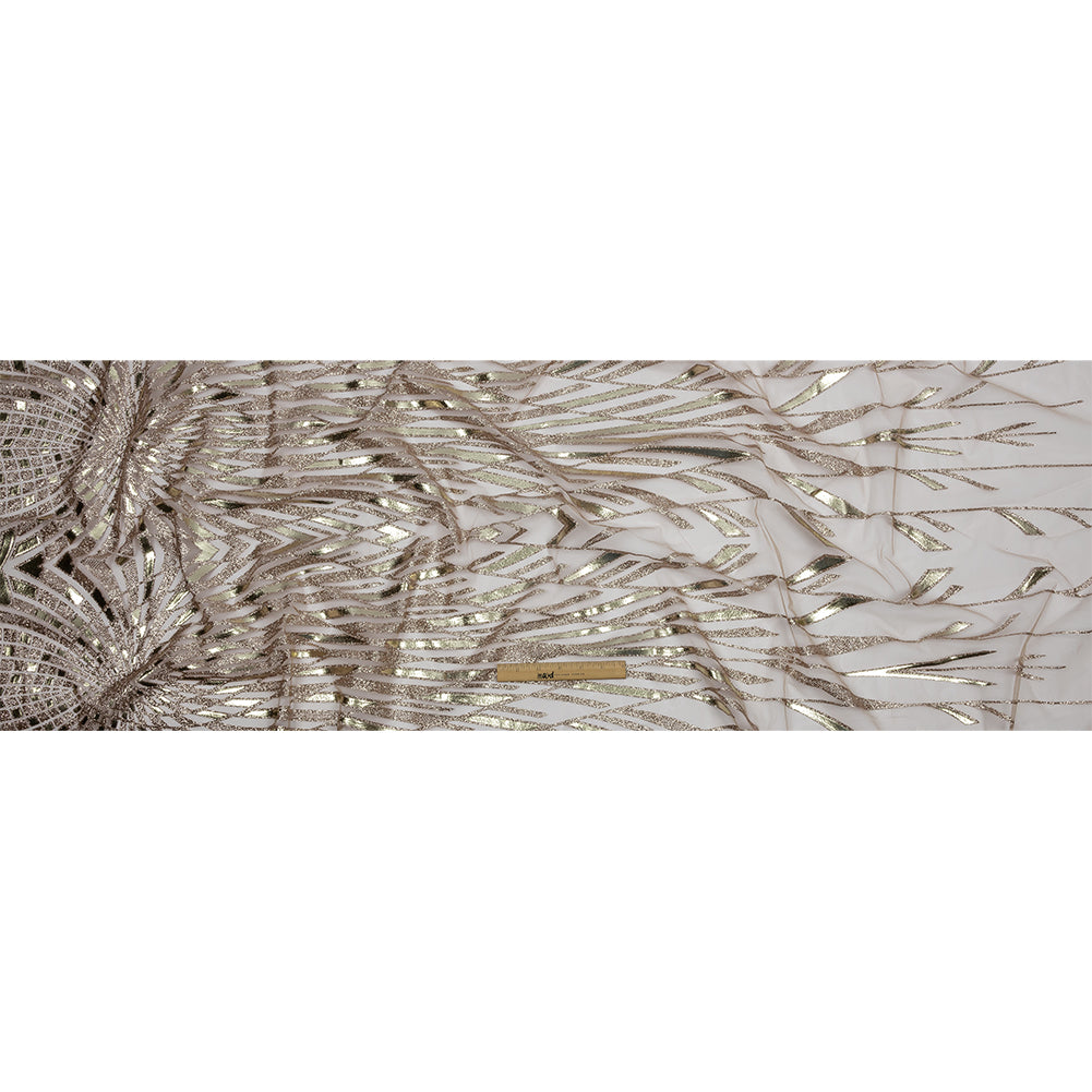 Geometric Feathers Glitter Tulle - Dark Beige and Gold - Full Geometric Feathers Glitter Tulle - Dark Beige and Gold - Full