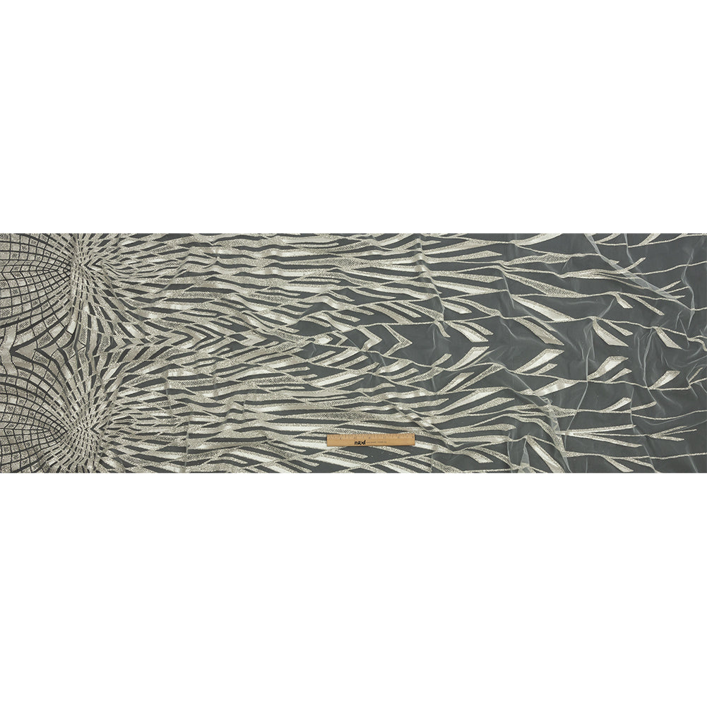 Geometric Feathers Glitter Tulle - Off White and Silver - Full Geometric Feathers Glitter Tulle - Off White and Silver - Full