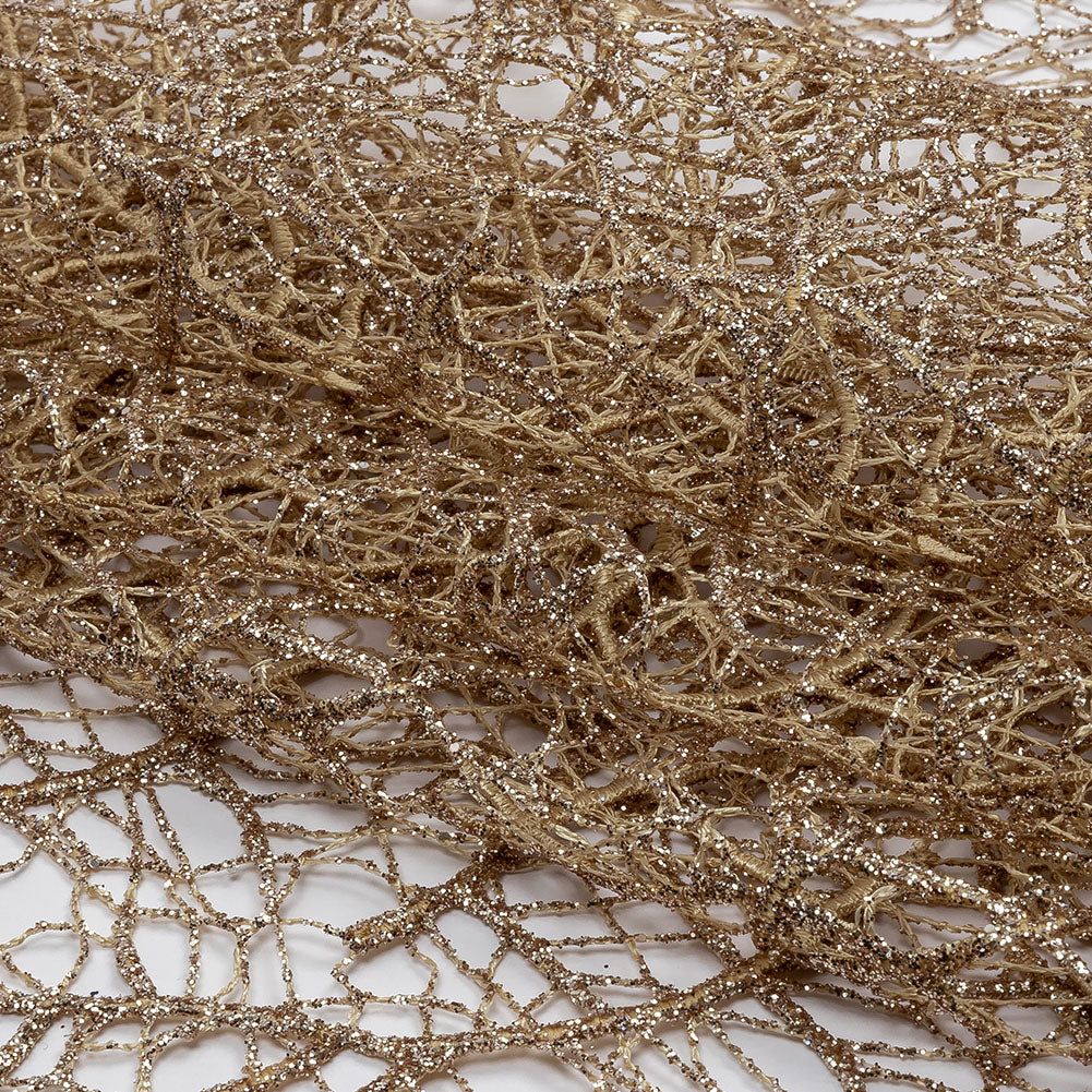 Guipure Lace with Glitter - Warm Beige Webbed Branches Guipure Lace with Glitter - Warm Beige Webbed Branches