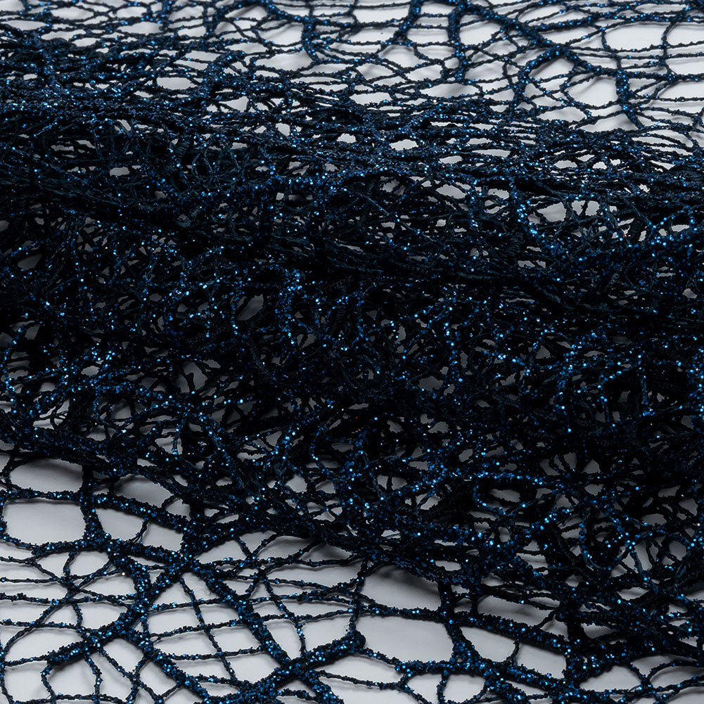 Guipure Lace with Glitter - Navy Webbed Branches Guipure Lace with Glitter - Navy Webbed Branches