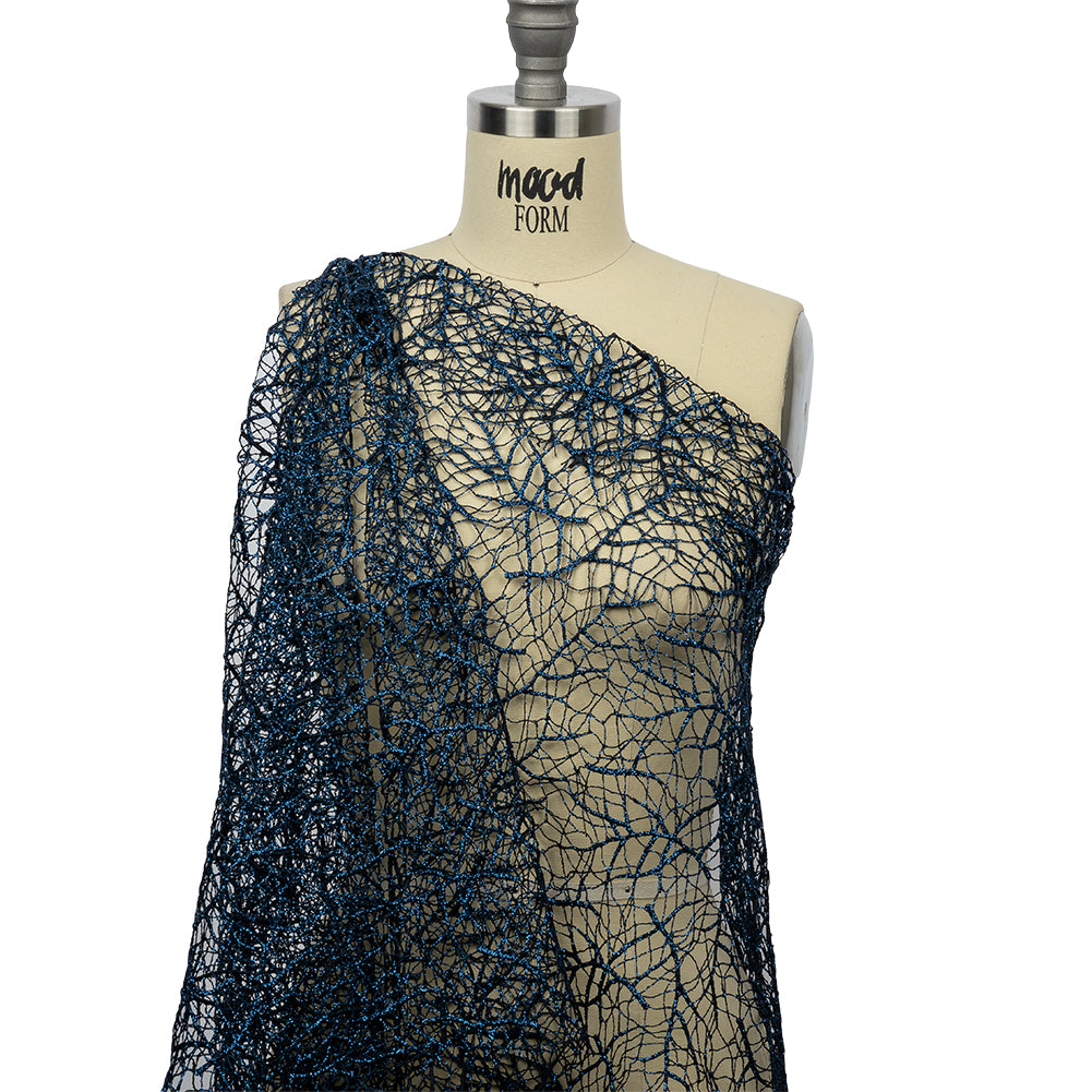 Guipure Lace with Glitter - Navy Webbed Branches Guipure Lace with Glitter - Navy Webbed Branches